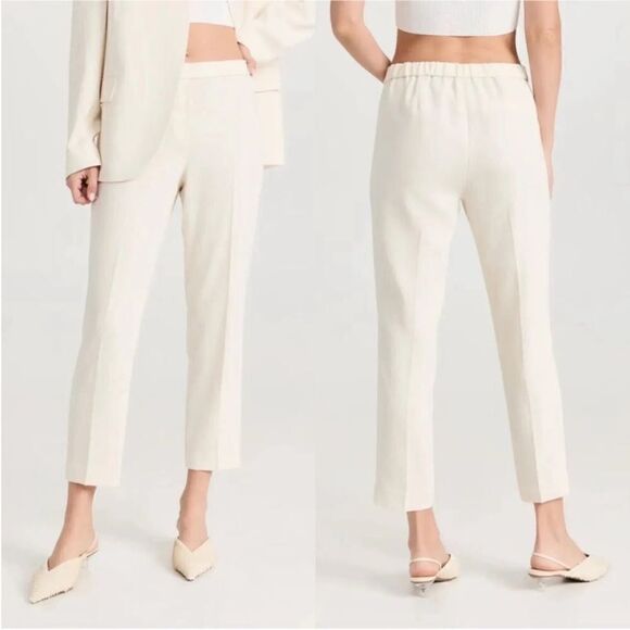 Theory NWT Treeca Pull-On Pant in Striped Admiral Crepe In Rice Size 14 - Picture 1 of 11